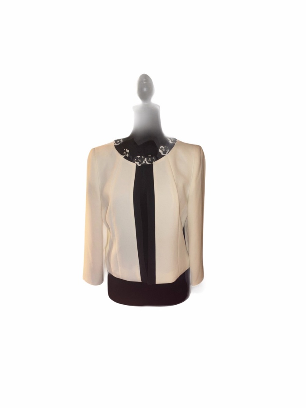 Cream and Black Contrast Blazer with Embellished Collar